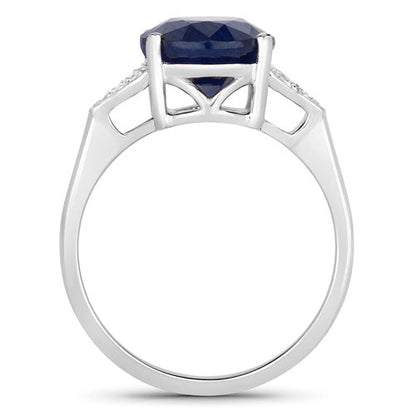 4.46 Carat Genuine Blue Sapphire and White Diamond 14K White Gold Ring Bids.com