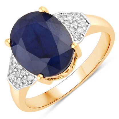 4.46 Carat Genuine Blue Sapphire and White Diamond 14K Yellow Gold Ring Bids.com