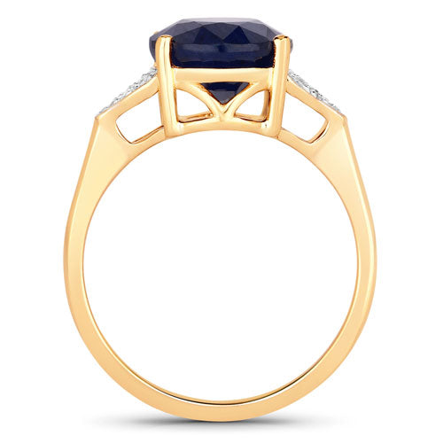 4.46 Carat Genuine Blue Sapphire and White Diamond 14K Yellow Gold Ring Bids.com