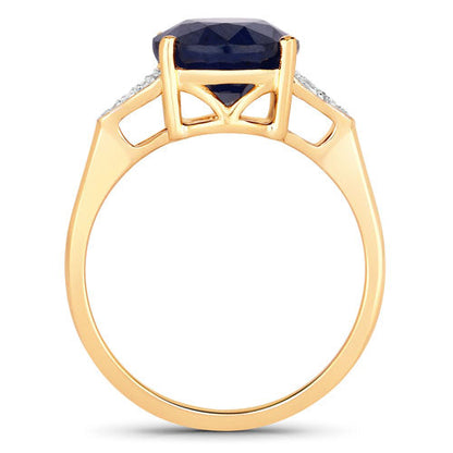 4.46 Carat Genuine Blue Sapphire and White Diamond 14K Yellow Gold Ring Bids.com