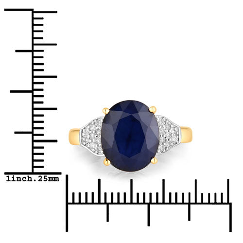 4.46 Carat Genuine Blue Sapphire and White Diamond 14K Yellow Gold Ring Bids.com