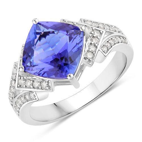 3.43 Carat Genuine Tanzanite and White Diamond 14K White Gold Ring Bids.com