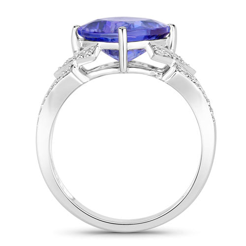 3.43 Carat Genuine Tanzanite and White Diamond 14K White Gold Ring Bids.com