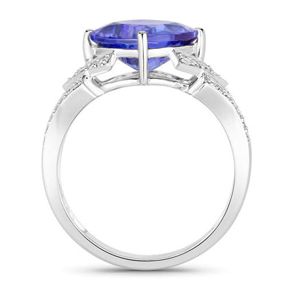 3.43 Carat Genuine Tanzanite and White Diamond 14K White Gold Ring Bids.com