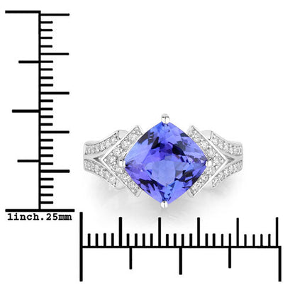 3.43 Carat Genuine Tanzanite and White Diamond 14K White Gold Ring Bids.com