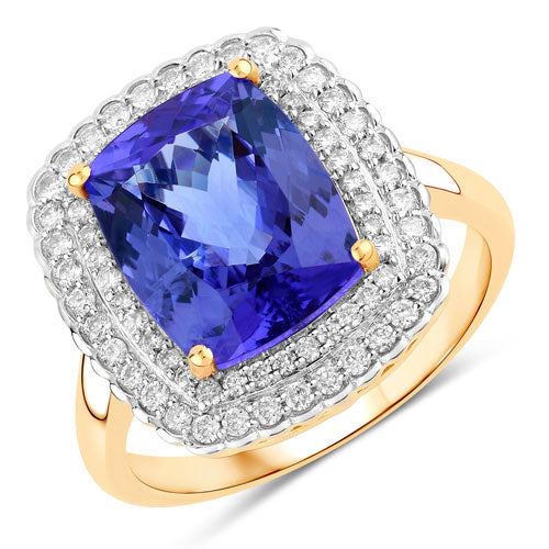 4.84 Carat Genuine Tanzanite and White Diamond 14K Yellow Gold Ring Bids.com