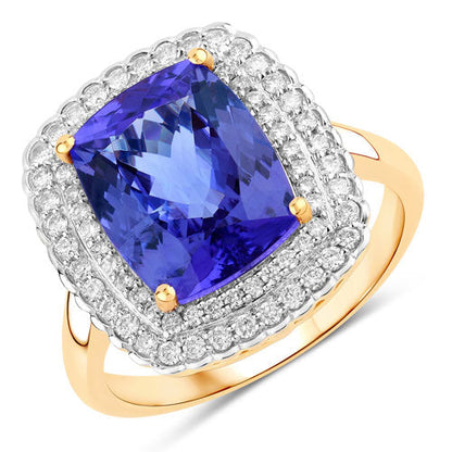 4.84 Carat Genuine Tanzanite and White Diamond 14K Yellow Gold Ring Bids.com