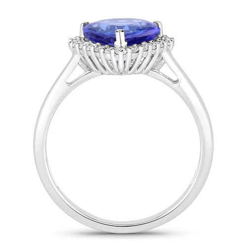 2.60 Carat Genuine Tanzanite and White Diamond 14K White Gold Ring Bids.com