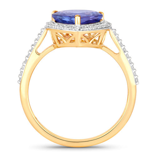 2.49 Carat Genuine Tanzanite and White Diamond 14K Yellow Gold Ring Bids.com