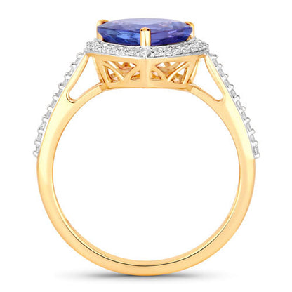 2.49 Carat Genuine Tanzanite and White Diamond 14K Yellow Gold Ring Bids.com