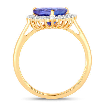 2.68 Carat Genuine Tanzanite and White Diamond 14K Yellow Gold Ring Bids.com