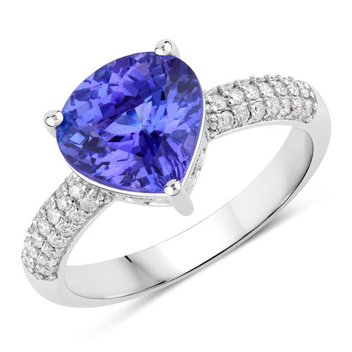 3.18 Carat Genuine Tanzanite and White Diamond 14K White Gold Ring Bids.com