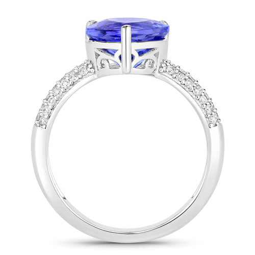 3.18 Carat Genuine Tanzanite and White Diamond 14K White Gold Ring Bids.com