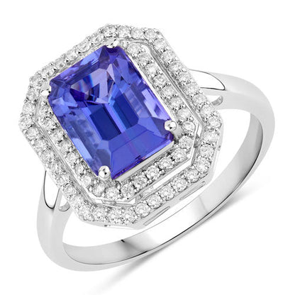 3.32 Carat Genuine Tanzanite and White Diamond 14K White Gold Ring Bids.com