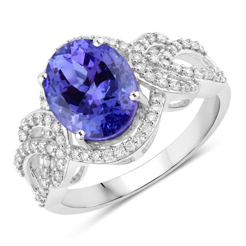 4.08 Carat Genuine Tanzanite and White Diamond 14K White Gold Ring Bids.com