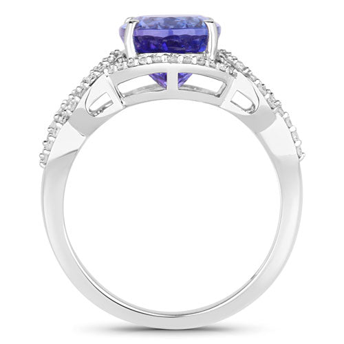 4.08 Carat Genuine Tanzanite and White Diamond 14K White Gold Ring Bids.com