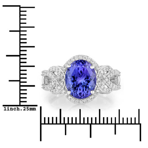 4.08 Carat Genuine Tanzanite and White Diamond 14K White Gold Ring Bids.com