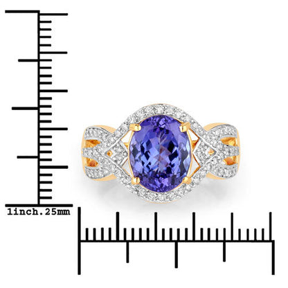 3.56 Carat Genuine Tanzanite and White Diamond 14K Yellow Gold Ring Bids.com