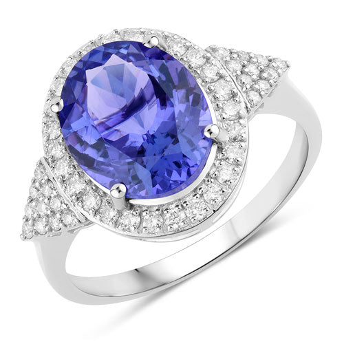 3.97 Carat Genuine Tanzanite and White Diamond 14K White Gold Ring Bids.com