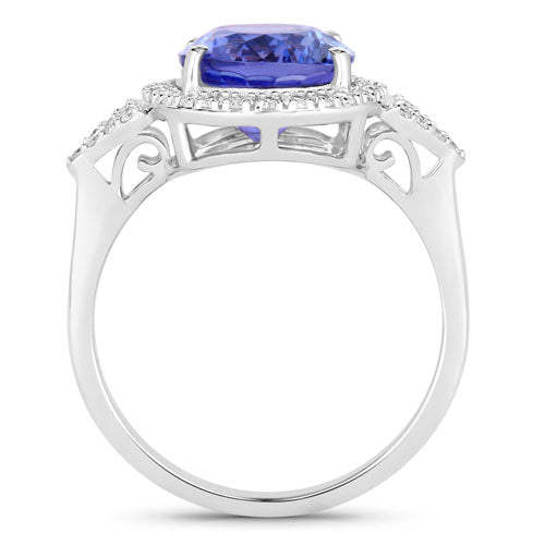 3.97 Carat Genuine Tanzanite and White Diamond 14K White Gold Ring Bids.com