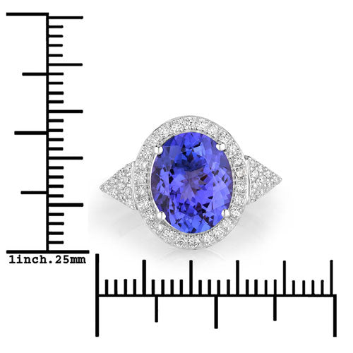 3.97 Carat Genuine Tanzanite and White Diamond 14K White Gold Ring Bids.com