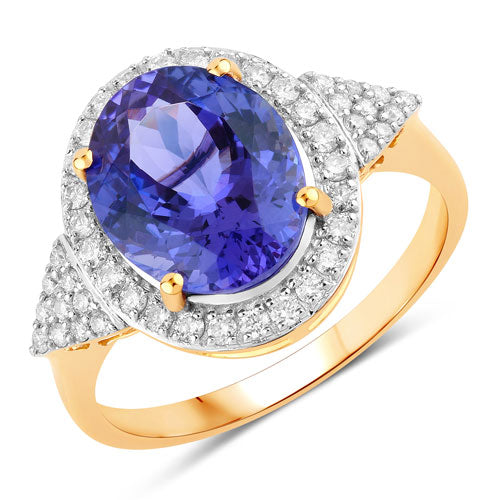 4.13 Carat Genuine Tanzanite and White Diamond 14K Yellow Gold Ring Bids.com