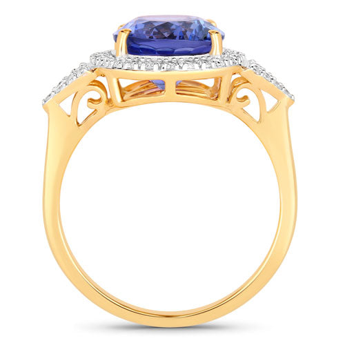 4.13 Carat Genuine Tanzanite and White Diamond 14K Yellow Gold Ring Bids.com