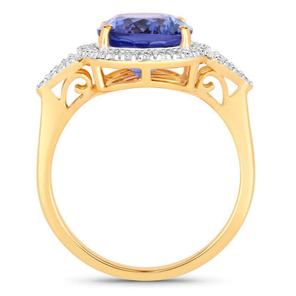 4.13 Carat Genuine Tanzanite and White Diamond 14K Yellow Gold Ring Bids.com