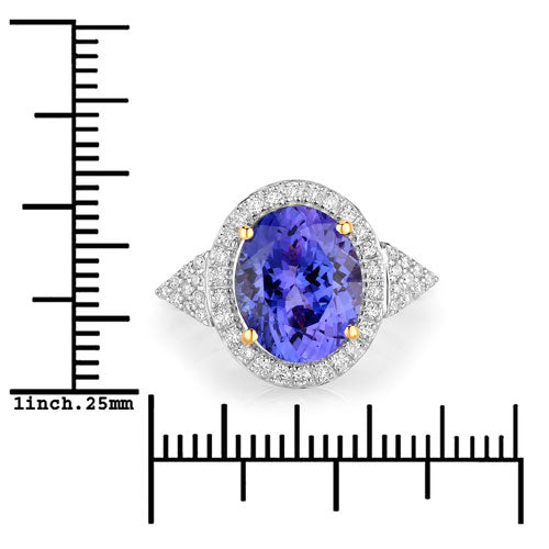 4.13 Carat Genuine Tanzanite and White Diamond 14K Yellow Gold Ring Bids.com