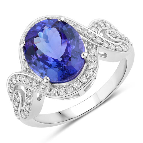 4.54 Carat Genuine Tanzanite and White Diamond 14K White Gold Ring Bids.com