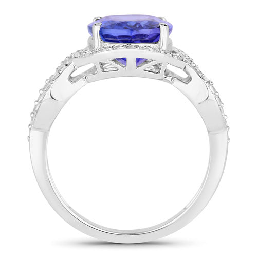 4.54 Carat Genuine Tanzanite and White Diamond 14K White Gold Ring Bids.com