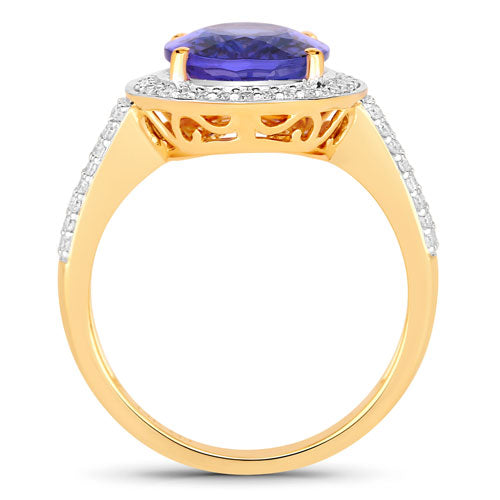 4.02 Carat Genuine Tanzanite and White Diamond 14K Yellow Gold Ring Bids.com