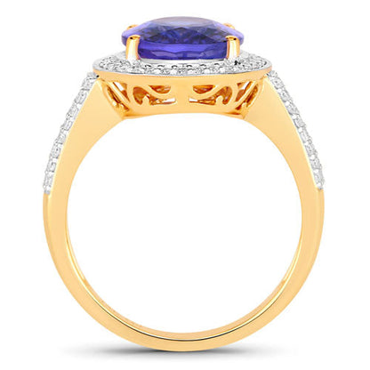 4.02 Carat Genuine Tanzanite and White Diamond 14K Yellow Gold Ring Bids.com
