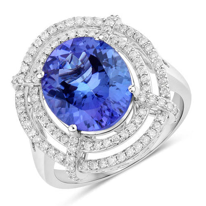 5.17 Carat Genuine Tanzanite and White Diamond 14K White Gold Ring Bids.com