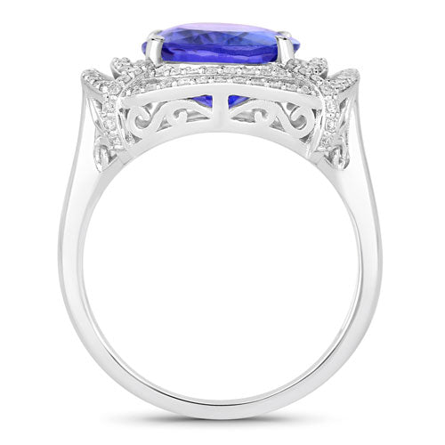 5.17 Carat Genuine Tanzanite and White Diamond 14K White Gold Ring Bids.com