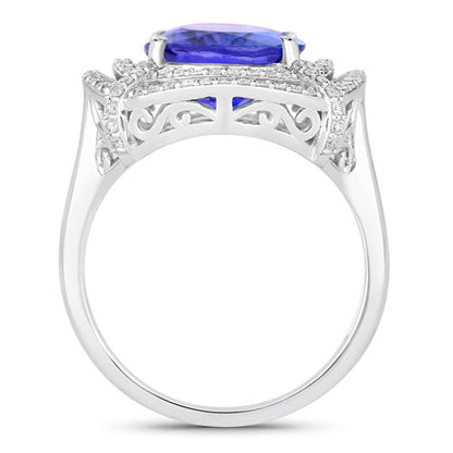 5.17 Carat Genuine Tanzanite and White Diamond 14K White Gold Ring Bids.com