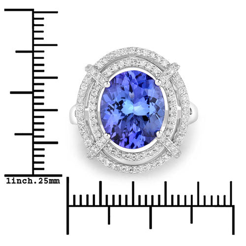 5.17 Carat Genuine Tanzanite and White Diamond 14K White Gold Ring Bids.com
