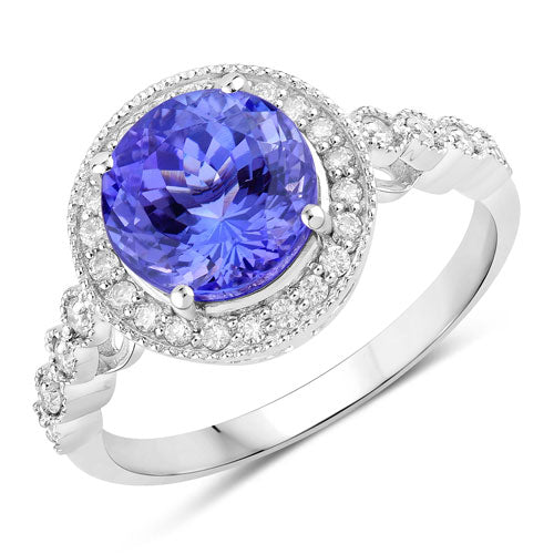 3.21 Carat Genuine Tanzanite and White Diamond 14K White Gold Ring Bids.com