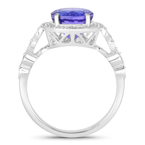 3.21 Carat Genuine Tanzanite and White Diamond 14K White Gold Ring Bids.com