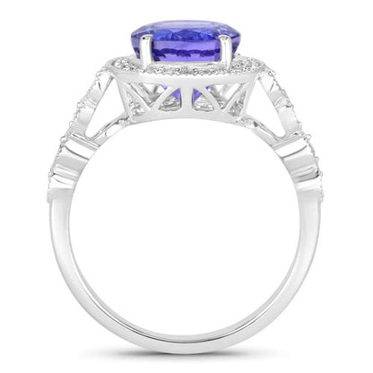 3.21 Carat Genuine Tanzanite and White Diamond 14K White Gold Ring Bids.com