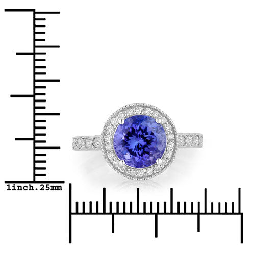 3.21 Carat Genuine Tanzanite and White Diamond 14K White Gold Ring Bids.com
