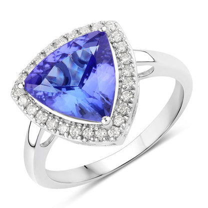 3.23 Carat Genuine Tanzanite and White Diamond 14K White Gold Ring Bids.com