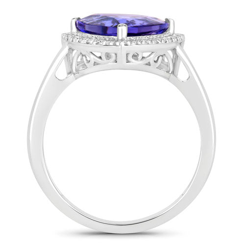 3.23 Carat Genuine Tanzanite and White Diamond 14K White Gold Ring Bids.com