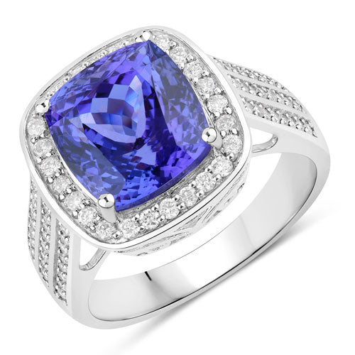 5.59 Carat Genuine Tanzanite and White Diamond 14K White Gold Ring Bids.com