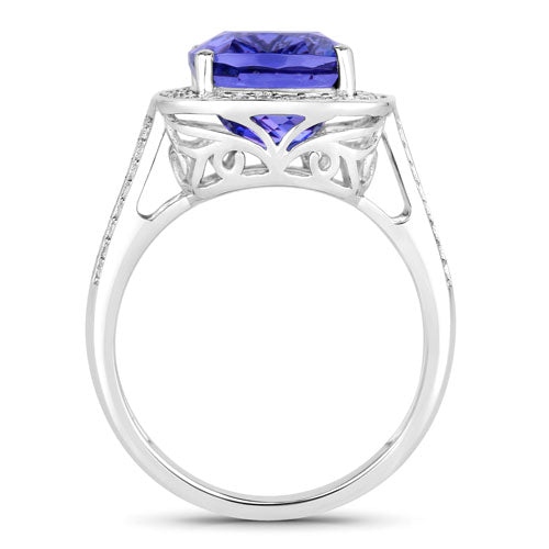 5.59 Carat Genuine Tanzanite and White Diamond 14K White Gold Ring Bids.com