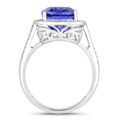 5.59 Carat Genuine Tanzanite and White Diamond 14K White Gold Ring Bids.com
