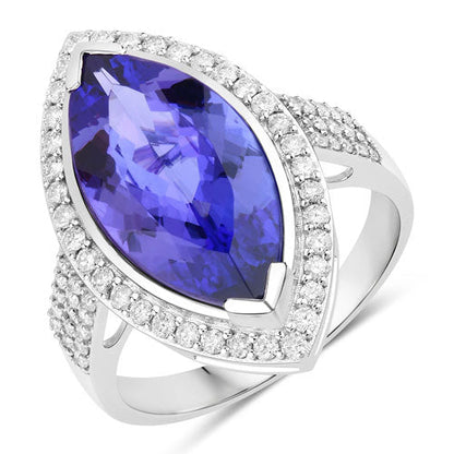 5.57 Carat Genuine Tanzanite and White Diamond 14K White Gold Ring Bids.com