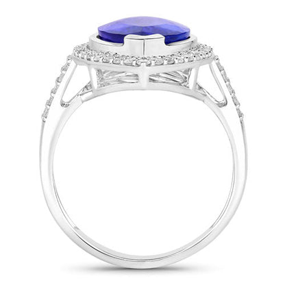 5.57 Carat Genuine Tanzanite and White Diamond 14K White Gold Ring Bids.com