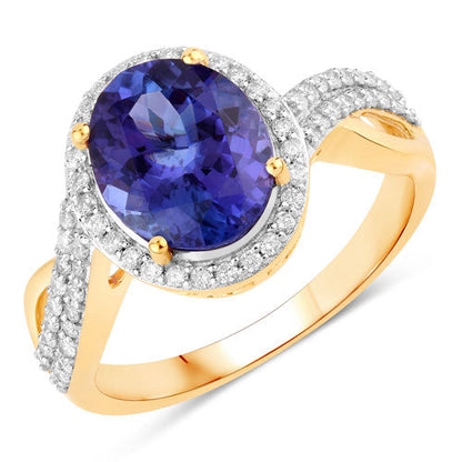 2.79 Carat Genuine Tanzanite and White Diamond 14K Yellow Gold Ring Bids.com