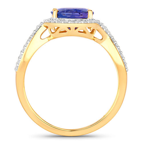 2.79 Carat Genuine Tanzanite and White Diamond 14K Yellow Gold Ring Bids.com